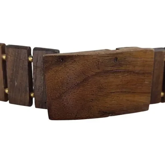 Wooden Link Belt Boho Minimalist Coastal Resort Waist Belt Gold Beaded One Size - Picture 6 of 7